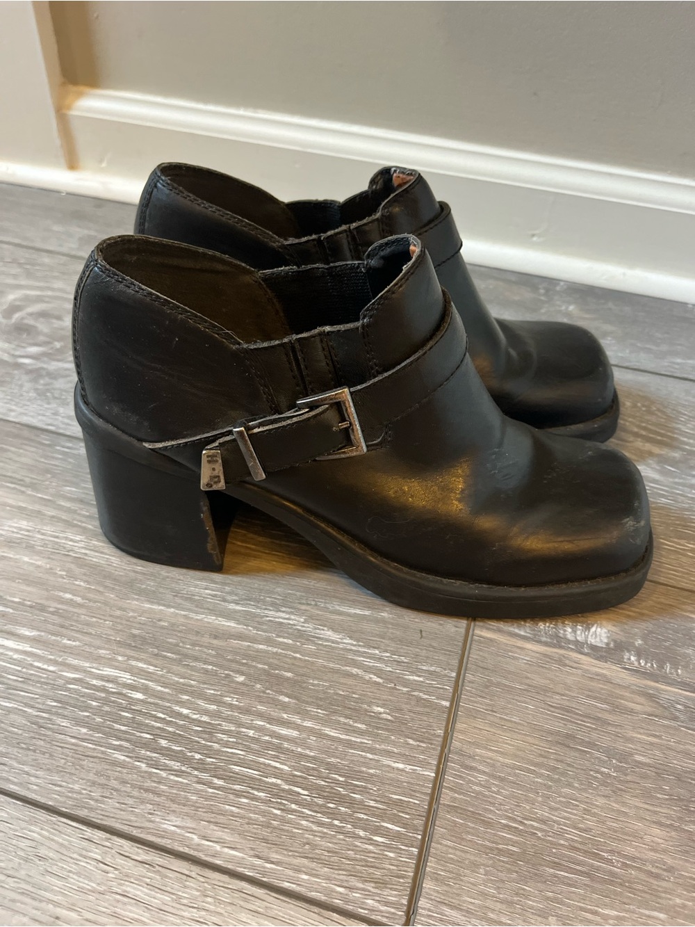 Vintage Harley Davidson Black Leather Ankle Booties Platform Size 10